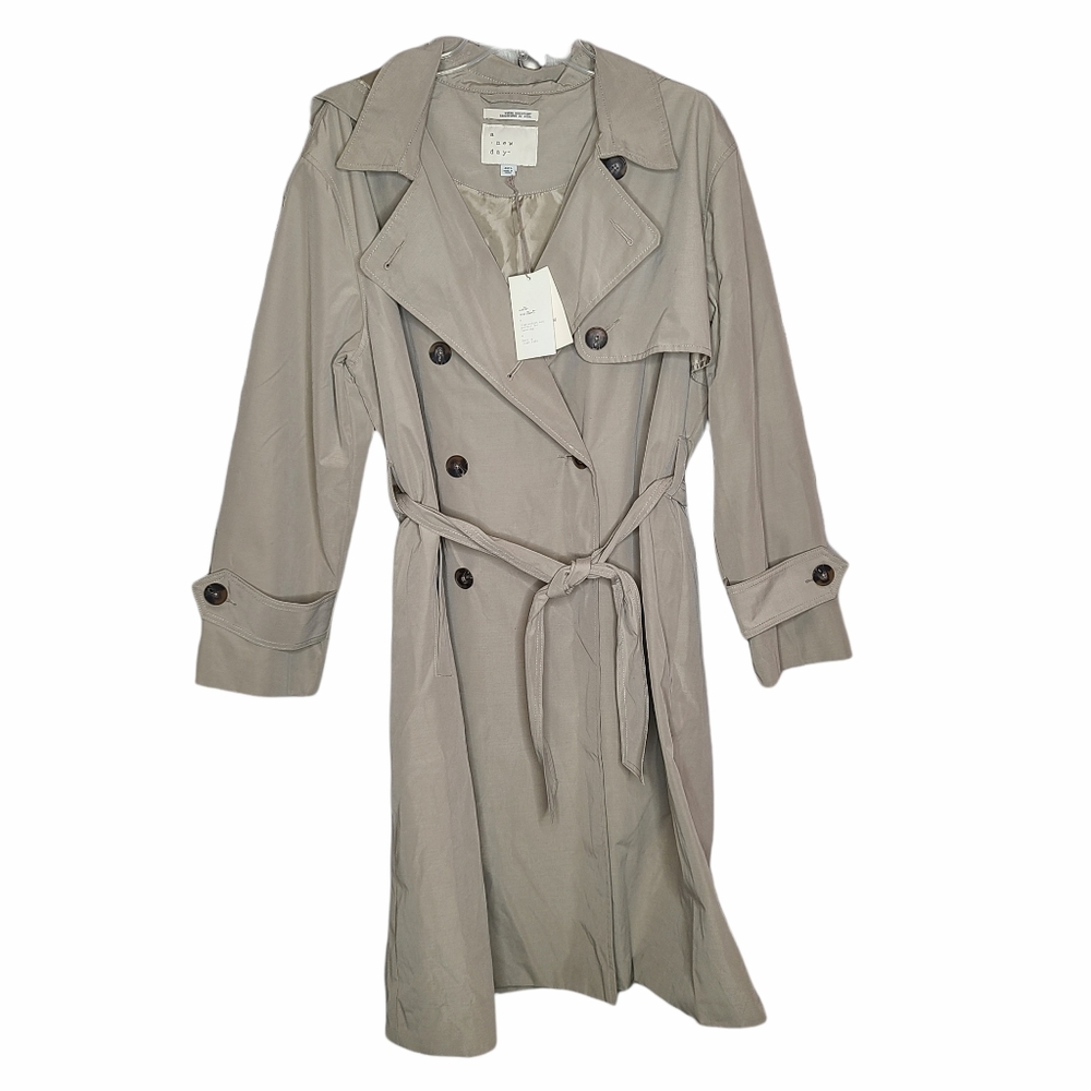 A New Day Trench Coat Water Resistant Tan NWT Belted Button Front Long Size XXL